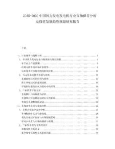 2025-2030中國風力發電發電機行業市場供需分析及投資發展趨勢規劃研究報告