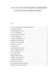 2025-2030中國兒童游樂場加盟行業市場現狀供需分析及投資未來方向規劃分析研究報告