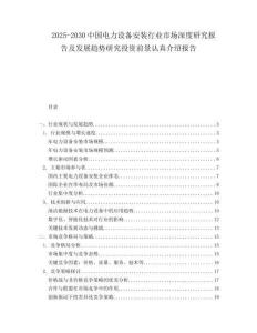 2025-2030中國電力設備安裝行業市場深度研究報告及發展趨勢研究投資前景認真介紹報告