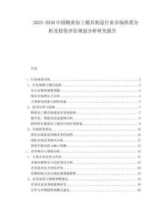 2025-2030中國精密加工模具制造行業(yè)市場供需分析及投資評估規(guī)劃分析研究報告