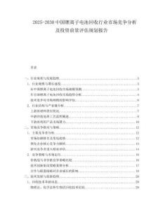 2025-2030中國鋰離子電池回收行業(yè)市場競爭分析及投資前景評估規(guī)劃報告