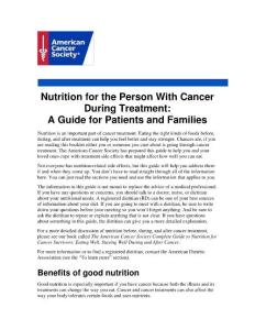 nutrition for the person with cancer during treatment(a guide for patients and families)