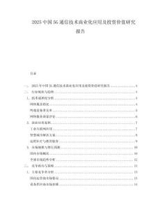 2025中國5G通信技術商業(yè)化應用及投資價值研究報告
