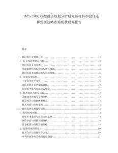 2025-2030我想投資規劃分析研究新材料和投資選擇發展戰略市場現狀研究報告
