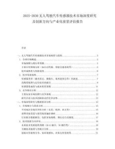 2025-2030無(wú)人駕駛汽車傳感器技術(shù)市場(chǎng)深度研究及創(chuàng)新方向與產(chǎn)業(yè)化前景評(píng)估報(bào)告