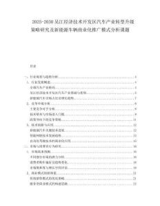 2025-2030吳江經濟技術開發區汽車產業轉型升級策略研究及新能源車輛商業化推廣模式分析課題