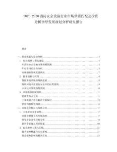 2025-2030消防安全設(shè)施行業(yè)市場供需匹配及投資分析指導(dǎo)發(fā)展規(guī)劃分析研究報告