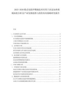 2025-2030箱式電阻爐燃燒技術(shù)應(yīng)用于冶金加熱領(lǐng)域深度分析及產(chǎn)業(yè)發(fā)展趨勢與投資布局策略研究報(bào)告