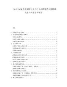 2025-2030先進制造技術谷行業(yè)品牌塑造與風險投資布局探索分析報告