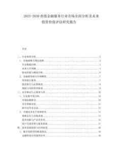 2025-2030香港金融服務(wù)行業(yè)市場全面分析及未來投資價值評估研究報告