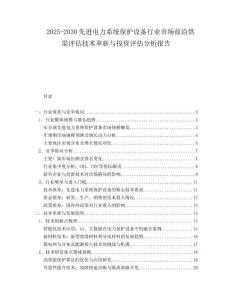 2025-2030先進電力系統(tǒng)保護設(shè)備行業(yè)市場前沿供需評估技術(shù)革新與投資評估分析報告