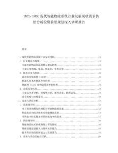 2025-2030現(xiàn)代智能物流系統(tǒng)行業(yè)發(fā)展現(xiàn)狀需求供給分析投資前景規(guī)劃深入調(diào)研報告