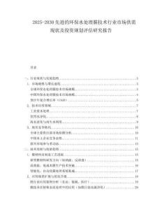 2025-2030先進(jìn)的環(huán)保水處理膜技術(shù)行業(yè)市場(chǎng)供需現(xiàn)狀及投資規(guī)劃評(píng)估研究報(bào)告