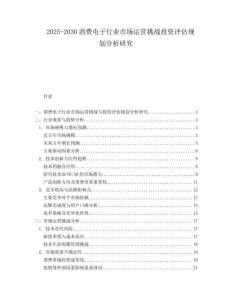 2025-2030消費電子行業(yè)市場運營挑戰(zhàn)投資評估規(guī)劃分析研究