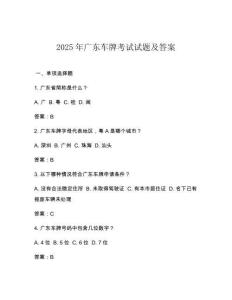 2025年廣東車牌考試試題及答案