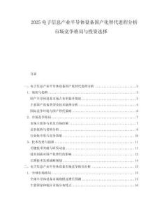 2025電子信息產業半導體設備國產化替代進程分析市場競爭格局與投資選擇