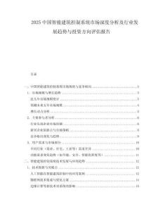 2025中國智能建筑控制系統市場深度分析及行業發展趨勢與投資方向評估報告