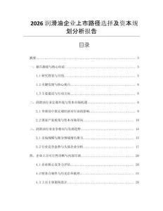 2026潤滑油企業(yè)上市路徑選擇及資本規(guī)劃分析報告