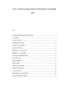 2025中國沉浸式娛樂體驗項目投資回報與風險規避報告