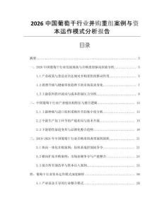 2026中國葡萄干行業(yè)并購重組案例與資本運作模式分析報告