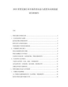 2025智慧交通行業市場供需動態與投資布局規劃建設分析報告