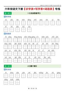六年級語文下冊課后三表專練