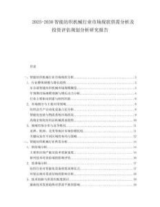 2025-2030智能紡織機械行業市場現狀供需分析及投資評估規劃分析研究報告