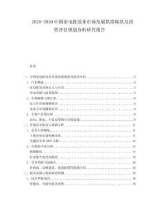 2025-2030中國家電批發業市場發展供需現狀及投資評估規劃分析研究報告