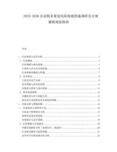 2025-2030企業稅務籌劃風險規避措施調研及合規避稅規劃指南