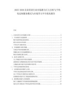2025-2030企業培訓行業市場潛力巨大分析與個性化定制服務模式與在線學習平臺優化報告