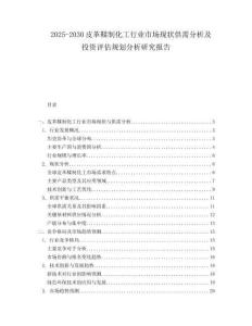 2025-2030皮革鞣制化工行業市場現狀供需分析及投資評估規劃分析研究報告