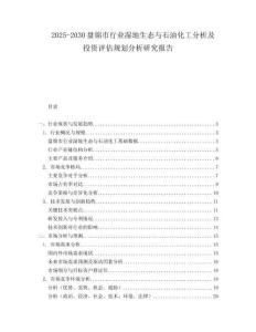 2025-2030盤錦市行業濕地生態與石油化工分析及投資評估規劃分析研究報告