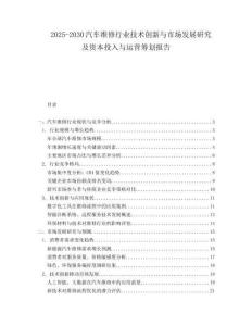 2025-2030汽車維修行業(yè)技術創(chuàng)新與市場發(fā)展研究及資本投入與運營籌劃報告