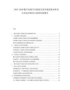 2025-2030數(shù)字電視節(jié)目版權(quán)交易市場發(fā)展分析及行業(yè)競爭格局與投資價值報告