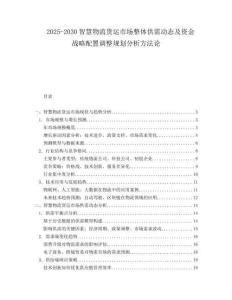 2025-2030智慧物流貨運市場整體供需動態及資金戰略配置調整規劃分析方法論