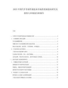 2025中国汽车零部件制造业市场供需演进而研究及投资几率规划分析报告