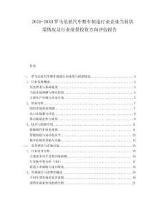 2025-2030羅馬尼亞汽車整車制造行業(yè)企業(yè)當(dāng)前供需情況及行業(yè)前景投資方向評估報告