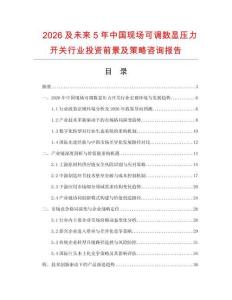 2026及未來5年中國現場可調數顯壓力開關行業投資前景及策略咨詢報告