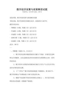 數(shù)字經(jīng)濟發(fā)展與政策解讀試題
