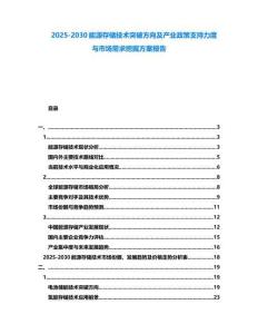 2025-2030能源存储技术突破方向及产业政策支持力度与市场需求挖掘方案报告