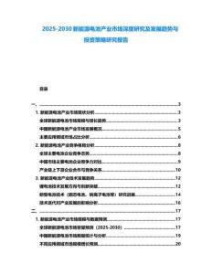 2025-2030新能源電池產業市場深度研究及發展趨勢與投資策略研究報告