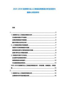 2025-2030互聯網行業人工智能應用賽道分析及投資興趣核心項目研判