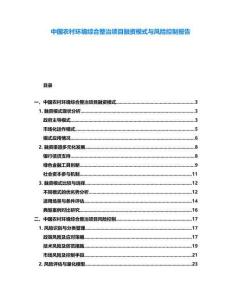中國農村環境綜合整治項目融資模式與風險控制報告