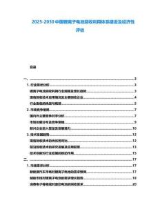 2025-2030中國鋰離子電池回收利用體系建設及經(jīng)濟性評估