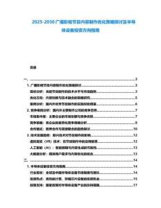 2025-2030廣播影視節目內容制作優化策略探討及半導體設備投資方向指南