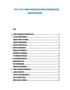 2025-2030中国汽车制造业技术革新分析及智能化升级发展评估研究报告