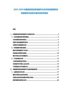 2025-2030中国虚拟现实游戏制作行业市场深度调研及发展趋势与投资价值评估研究报告