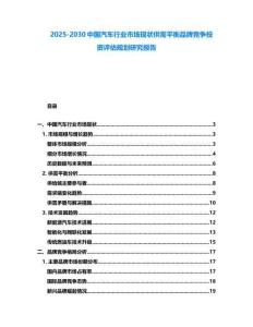 2025-2030中国汽车行业市场现状供需平衡品牌竞争投资评估规划研究报告