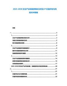 2025-2030文化產業投融資模式分析及IP價值評估與風險對沖策略
