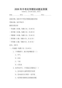 2026年中考化學模擬試題及答案